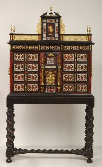 Cabinet in blackened wood, veneer, red tortoiseshell and...
