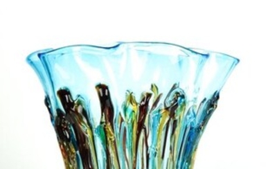 Camozzo Enrico (Murano) - Blue Vase Multicolored glass threads (cm 33) - (kg 4) - Glass