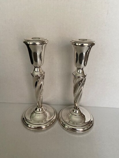Candlestick, American Garden silversmith sterling silver barley twist stem weighted candle holders (2) - .925 silver - Garden silversmith - U.S. - 1930-1950