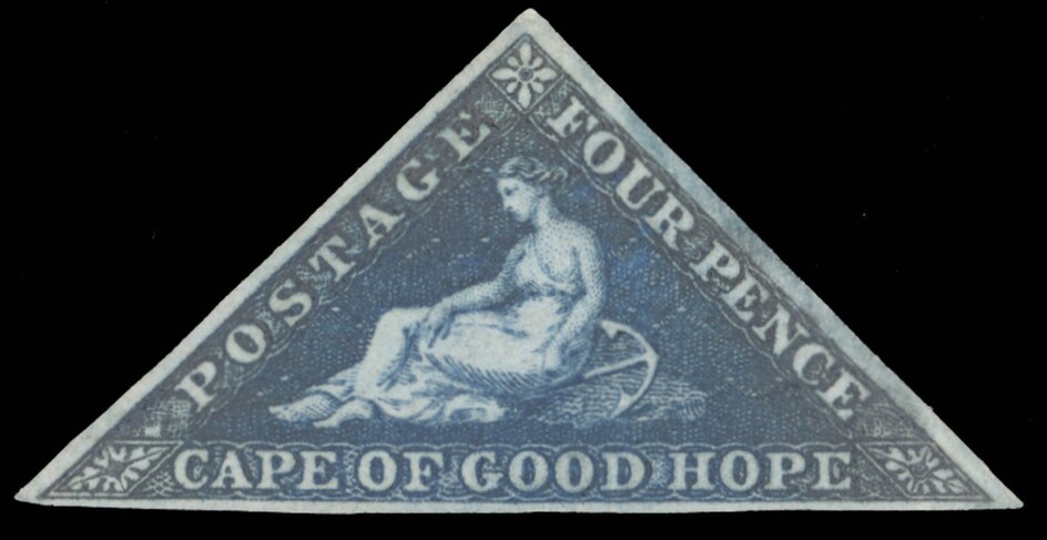 Cape of Good Hope Issued Stamps 1853 paper slightly blued, 4d. deep blue on slightly blued pape...