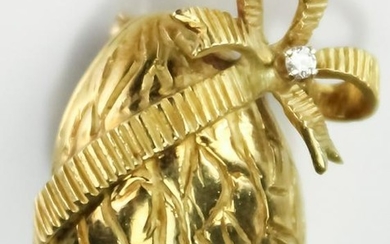 Cartier 18k Gold & Diamond Ribbon Almond Brooch