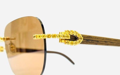 Cartier - C Decor Wood "Ibiza" Gold 4.80 Ct Natural Sapphire Orange - Sunglasses