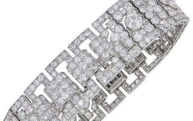 Cartier Paris Art Deco Diamond Platinum Strap Bracelet