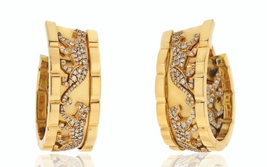 Cartier Platinum & 18K Yellow Gold Walking Pantheres Diamond Hoop Earrings