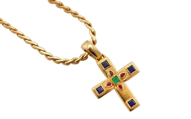 Cartier l A multi-gem byzantine cross pendant necklace
