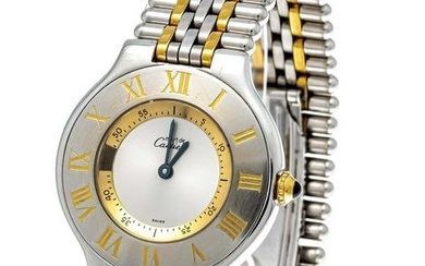 Cartier quartz watch, line 21, ref. 1330, steel/ gold plated, silverf. dial with gold plated