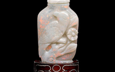 Carved Opal Snuff Bottle on Wooden Base