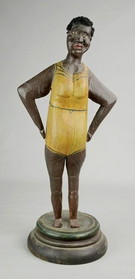 Carved & painted wood figure of African American woman
