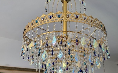 Chandelier - Multicolored crystals and brass