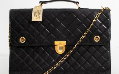 Chanel Quilted Black Leather Briefcase