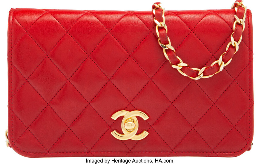 Chanel Red Quilted Lambskin Leather Wallet on Chain with...