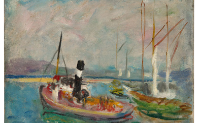Charles CAMOIN 1879 - 1965 Bateaux ou Remorqueur et voilier dans le port de Saint-Tropez - circa 1928