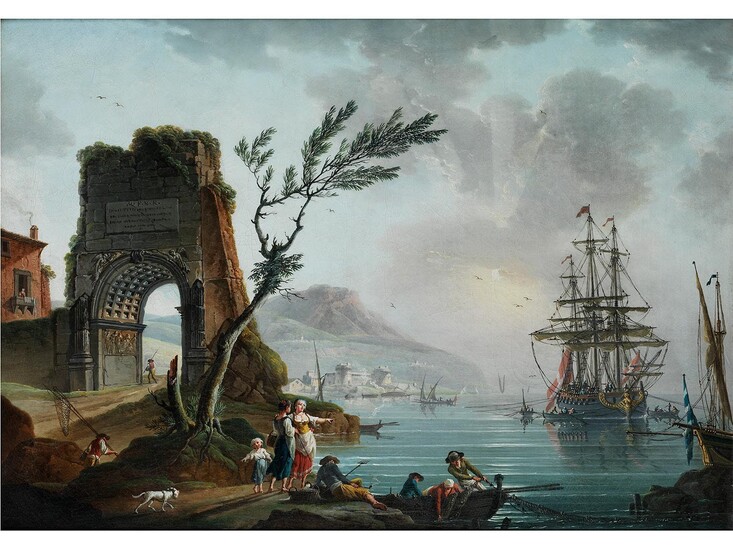 Charles-François Grenier de la Croix, genannt „Lacroix de Marseille“, 1700 Marseille - 1779 Berlin, SÜDLÄNDISCHER HAFEN MIT DEM TITUSBOGEN