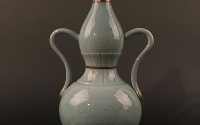Chinese Azure Glazed Double-Goured Vase, Qianlong Mark
