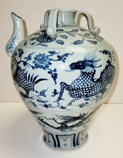 Chinese Blue White Porcelain Dragon Pitcher Jug