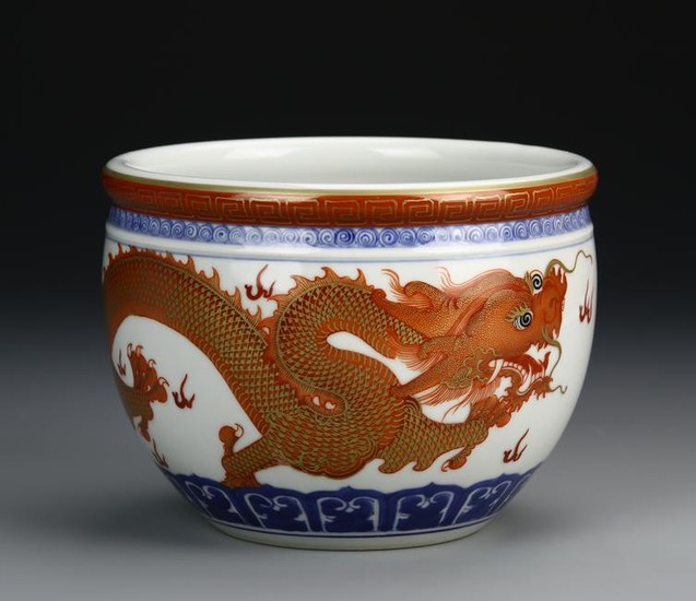 Chinese Blue and White Jar with Gilt Dragon