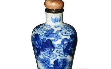 Chinese Blue and White Lion Snuff Bottle, Daoguang