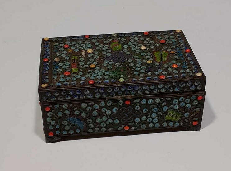 Chinese Enamel Box with Buddhist Treasures, 19th C
