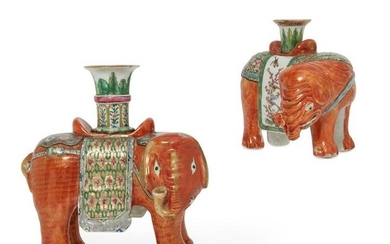 Chinese Export porcelain elephant candlesticks