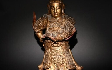 Chinese Gilt Wood Statue of Weituo, 18th Century