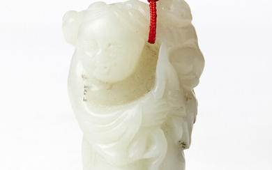 Chinese Jade Carving Young Girl & Child w/ Stand