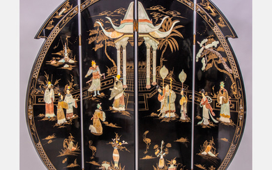 Chinese Lacquered 4 Panel Floor Screen