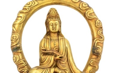 Chinese Ming Dynasty Gilt Bronze Guanyin with Ryuji, Yongle Period