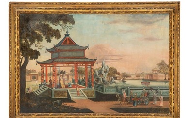 Chinese School, early 19th Century An Emperor in a Pavilion with Courtiers