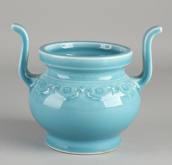 Chinese porcelain incense burner with light blue glaze