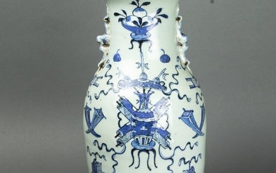 Chinese underglaze blue and celadon ground vase