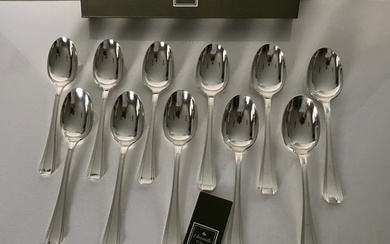 Christofle Luc Lanel - Spoon - Set of 12 Art Deco soup spoons Boréal model - Silver-plated