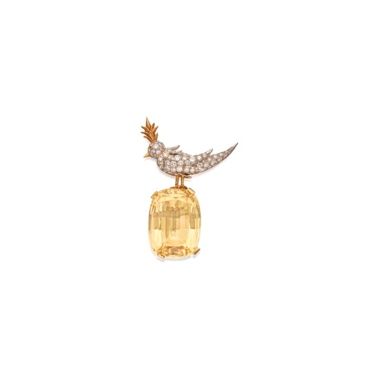 Citrine and Diamond 'Bird on a Rock' Brooch, Schlumberger for Tiffany & Co.
