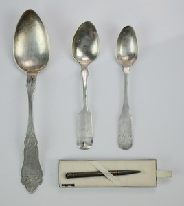 Coin Silver Spoons (2.4 TO) with Sterling Pencil