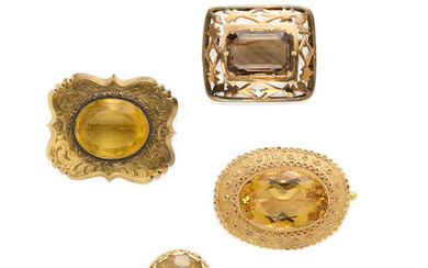 Collection of Citrine an Topaz Brooches and a Ring