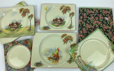 Collection of Clarice Cliff Royal Staffordshire The Biarritz rectangular plates, decorated in various patterns