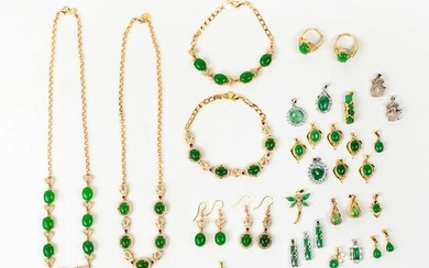 Collection of Jade and Gold Plate Jewelry
