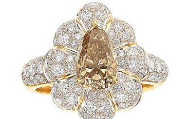 Colored Diamond, Diamond, Gold Ring Stones: Pear-shaped brown diamond...