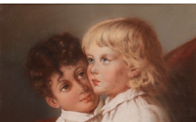 Continental School (early 20th century) Siblings, pastel, 27...