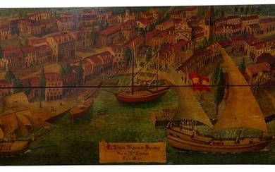 Continental/Spanish School, "Ships at Port- El Huerto Pequeno de Barramrio," early 20th c., H.- 25 i
