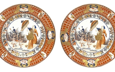 Coppia di piatti in porcellana cinese Imari Export con decoro “LA DAME AU...