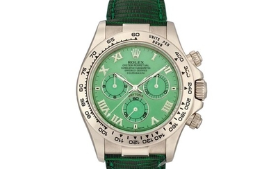 Cosmograph Daytona "Beach", Reference 116519 | A white gold chronograph wristwatch with green chrysoprase dial, Circa 2007 | 勞力士 | Cosmograph Daytona "Beach" 型號116519 | 白金計時腕錶，備綠玉髓錶盤，約2007年製, Rolex