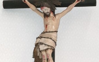 Crucifix (1) - Polychrome wood - Ca. 1840