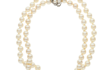 Cultured Pearl, Diamond, White Gold Necklace Pearls: Cultured pearls...