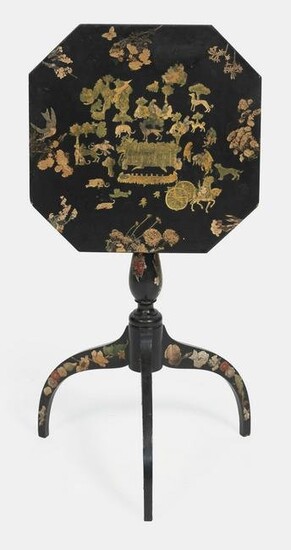 DECOUPAGED TILT-TOP CANDLESTAND Early 20th Century
