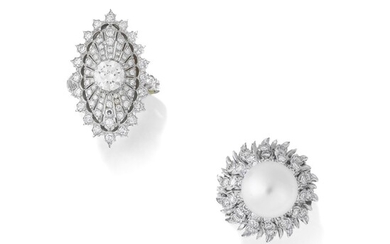 DEUX BAGUES PERLE DE CULTURE ET DIAMANTS | TWO CULTURED PEARL AND DIAMOND RINGS