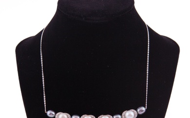 Dainty White Gold, Pearls and Diamonds Necklace