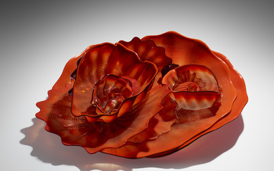 Dale Chihuly b.1941 Red Persian Set with Black Lip Wraps