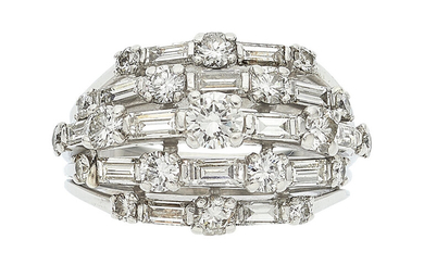 Diamond, Platinum Ring Stones: Full and baguette-cut diamonds weighing...