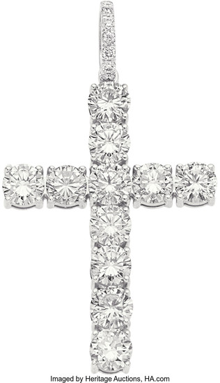 Diamond, White Gold Pendant The cross pendant features full-cut...