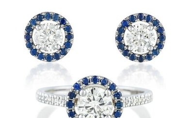 Diamond and Sapphire Earrings and Ring Set